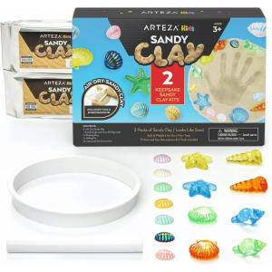 Arteza Kids Air-Dry Modeling Clay Kit, 6 x 8-oz Packs, 12 Sandy Clay Molds and 15 Assorted Sea-Life Beach Decorations, Soft, Pliable, Supplies for Kids’ Crafts and Sensory Play(Pack of 2)