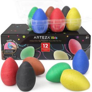Arteza Kids Sidewalk Chalk and Stencil Set, 32 Pieces, Jumbo, Rocket, and Egg Chalks(Assorted Color)