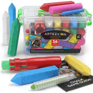 Arteza Kids Sidewalk Chalk and Stencil Set, 32 Pieces, Jumbo, Rocket, and Egg Chalks(Green)