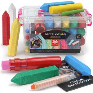 Arteza Kids Sidewalk Chalk and Stencil Set, 32 Pieces, Jumbo, Rocket, and Egg Chalks(Pink)