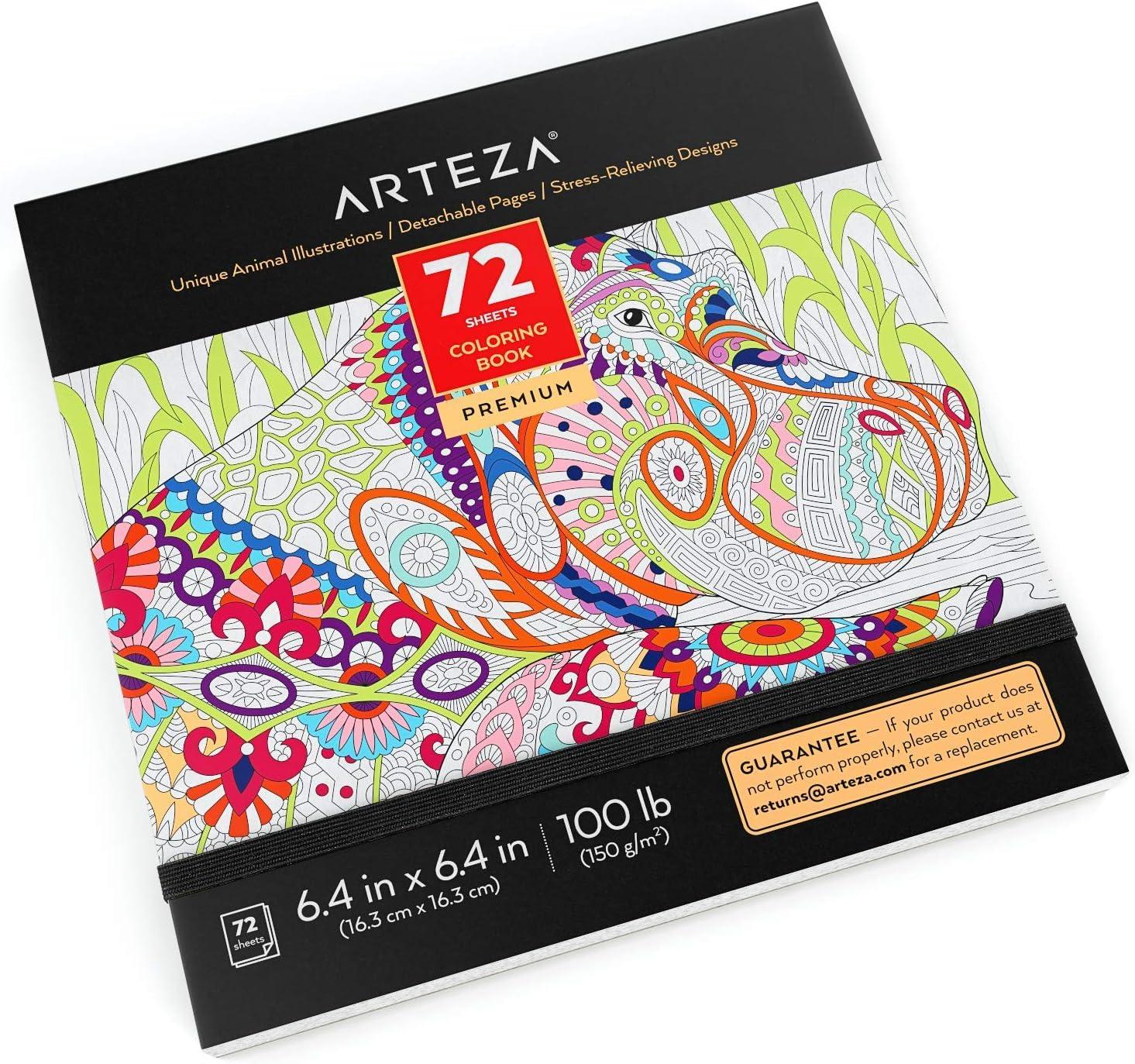 imageARTEZA Adult Coloring Book 4 Seasons Theme 120 Sheets 9x9 Inches Coloring Pages 100 lb PaperAnimal Illustrations