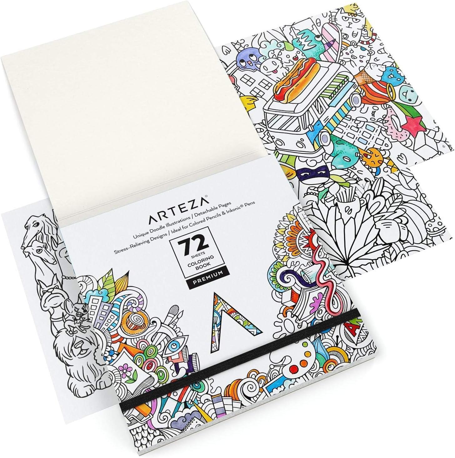 imageARTEZA Adult Coloring Book Doodle Designs 72 Sheets 64x64 Inches Coloring Pages 100 lb Paper