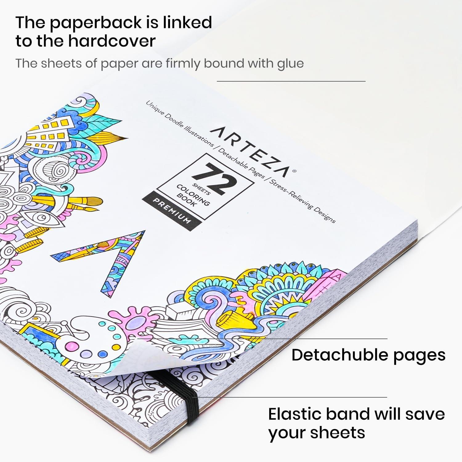 imageARTEZA Adult Coloring Book Doodle Designs 72 Sheets 64x64 Inches Coloring Pages 100 lb Paper