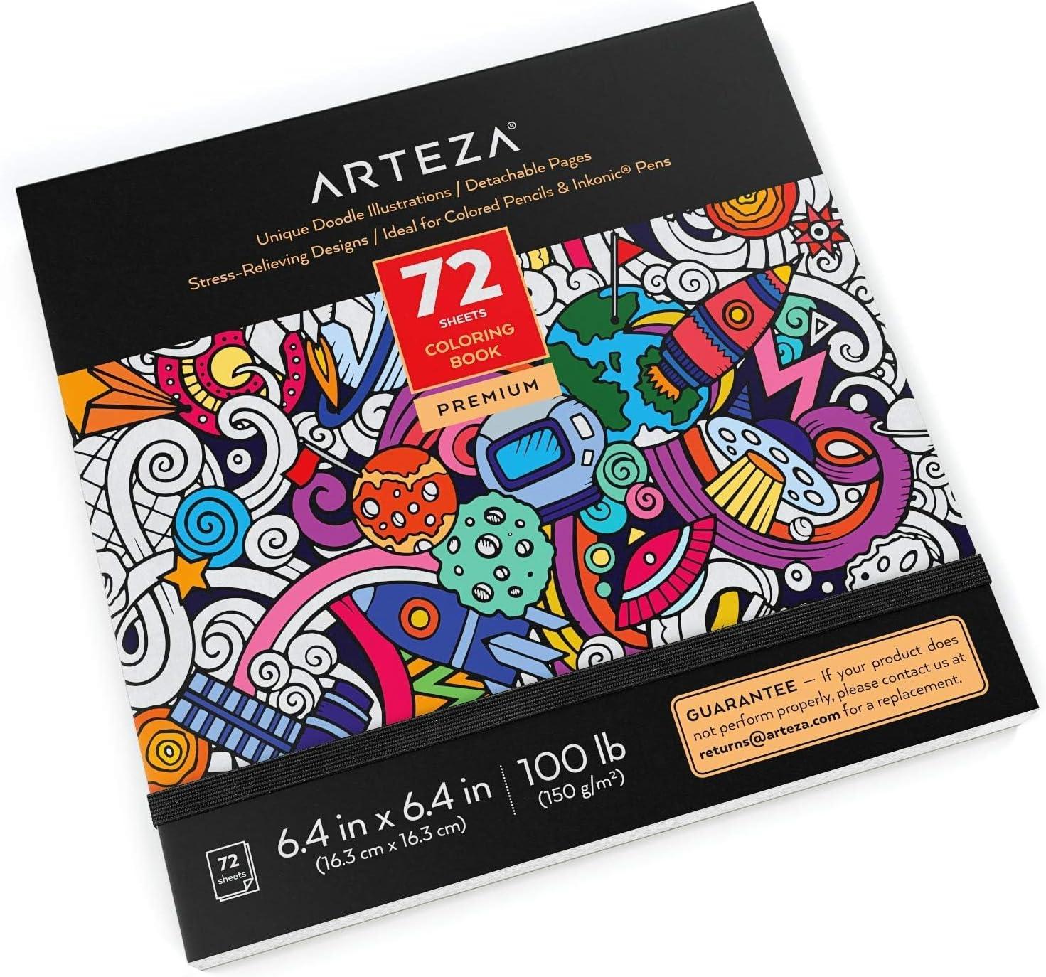 imageARTEZA Adult Coloring Book Doodle Designs 72 Sheets 64x64 Inches Coloring Pages 100 lb Paper