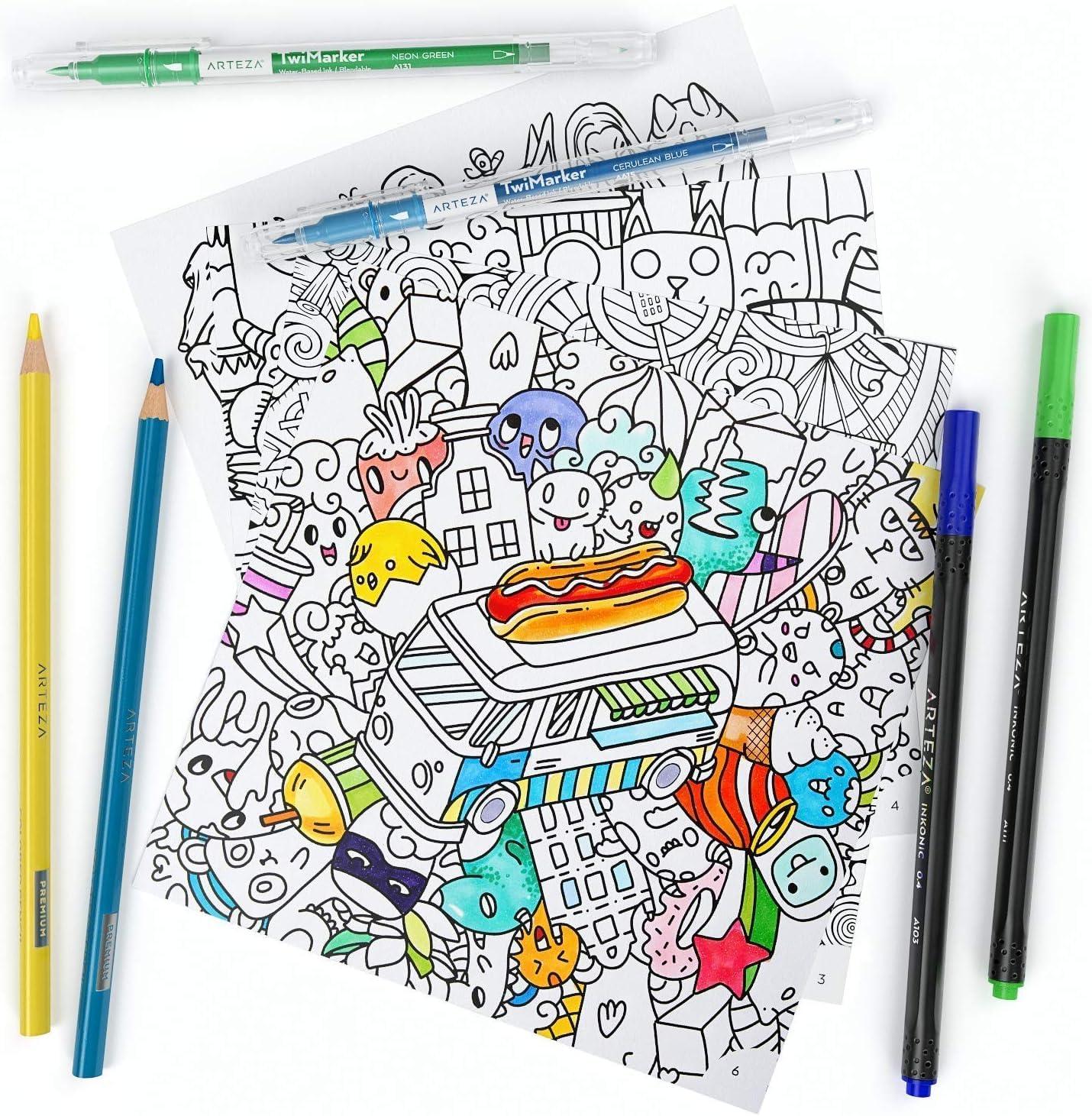 imageARTEZA Adult Coloring Book Mandala Designs 72 Sheets 64x64 Inches Coloring Pages 100 lb PaperAnimal Doodle Designs