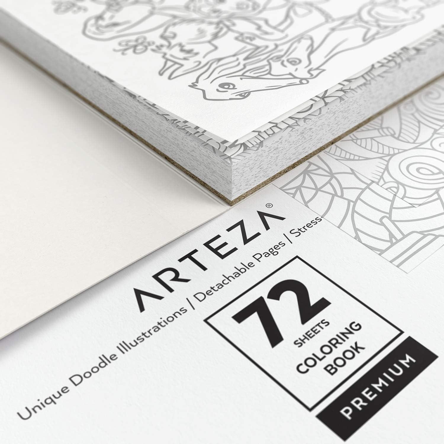 imageARTEZA Adult Coloring Book Mandala Designs 72 Sheets 64x64 Inches Coloring Pages 100 lb PaperAnimal Doodle Designs
