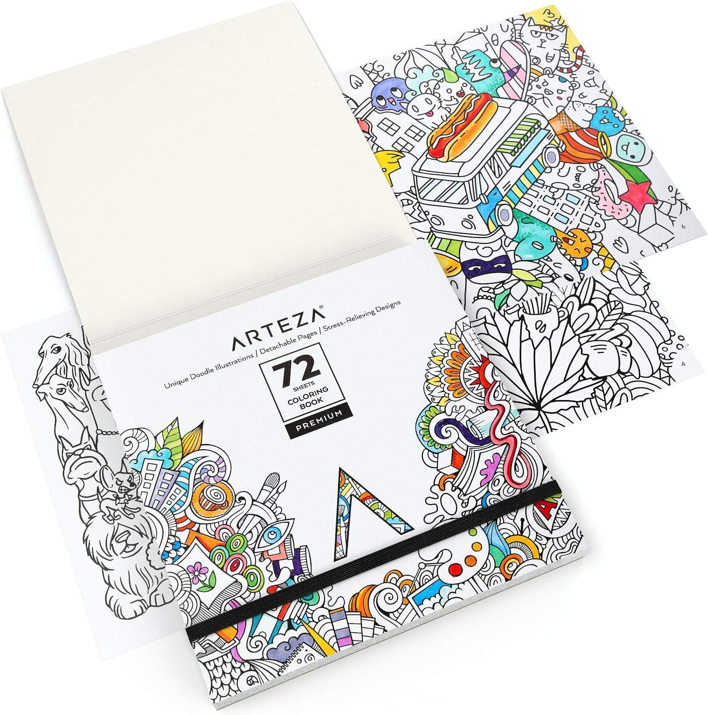 imageARTEZA Adult Coloring Book Mandala Designs 72 Sheets 64x64 Inches Coloring Pages 100 lb PaperAnimal Doodle Designs