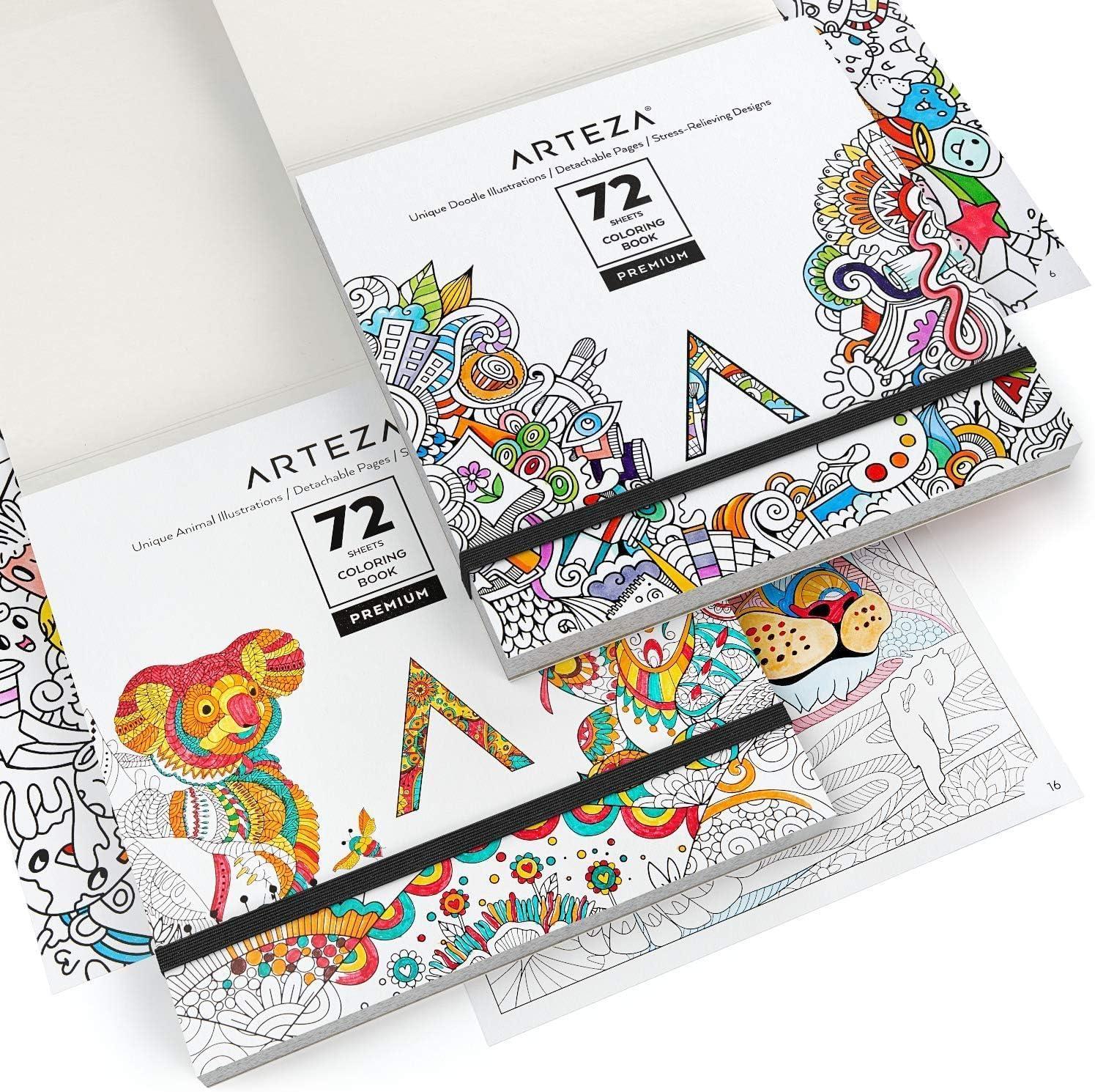 imageARTEZA Adult Coloring Book Mandala Designs 72 Sheets 64x64 Inches Coloring Pages 100 lb PaperAnimal Doodle Designs