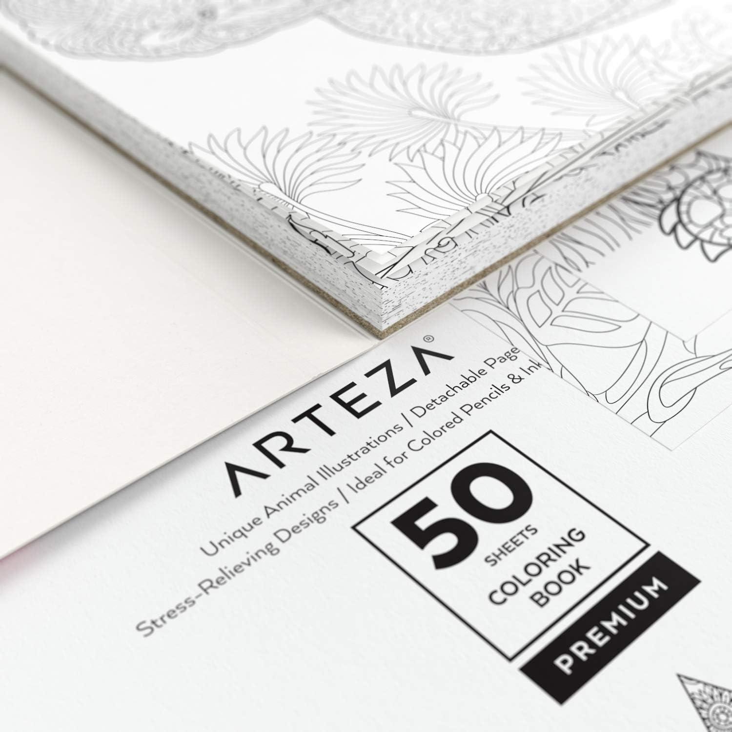 imageARTEZA Adult Coloring Book Mandala Designs 72 Sheets 64x64 Inches Coloring Pages 100 lb PaperAnimal Designs