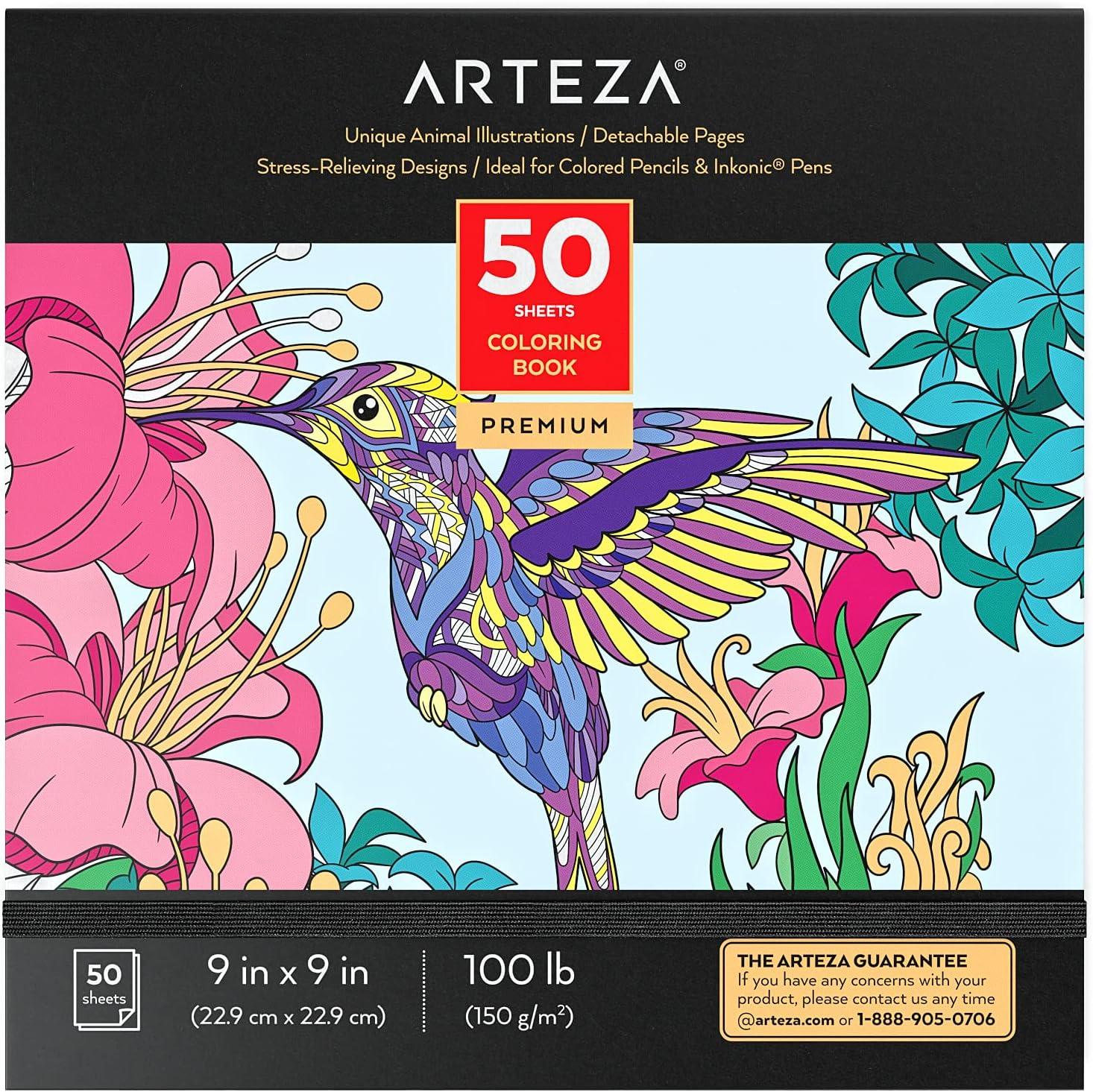 imageARTEZA Adult Coloring Book Mandala Designs 72 Sheets 64x64 Inches Coloring Pages 100 lb PaperAnimal Designs