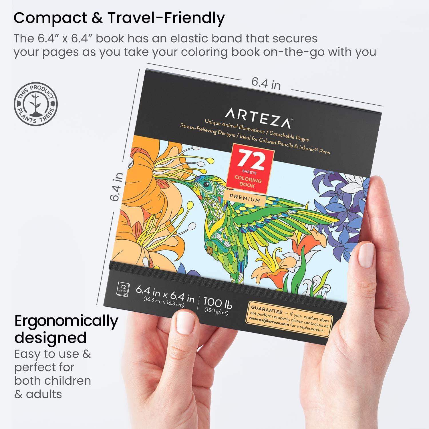 imageARTEZA Adult Coloring Book Mandala Designs 72 Sheets 64x64 Inches Coloring Pages 100 lb PaperAnimal Designs