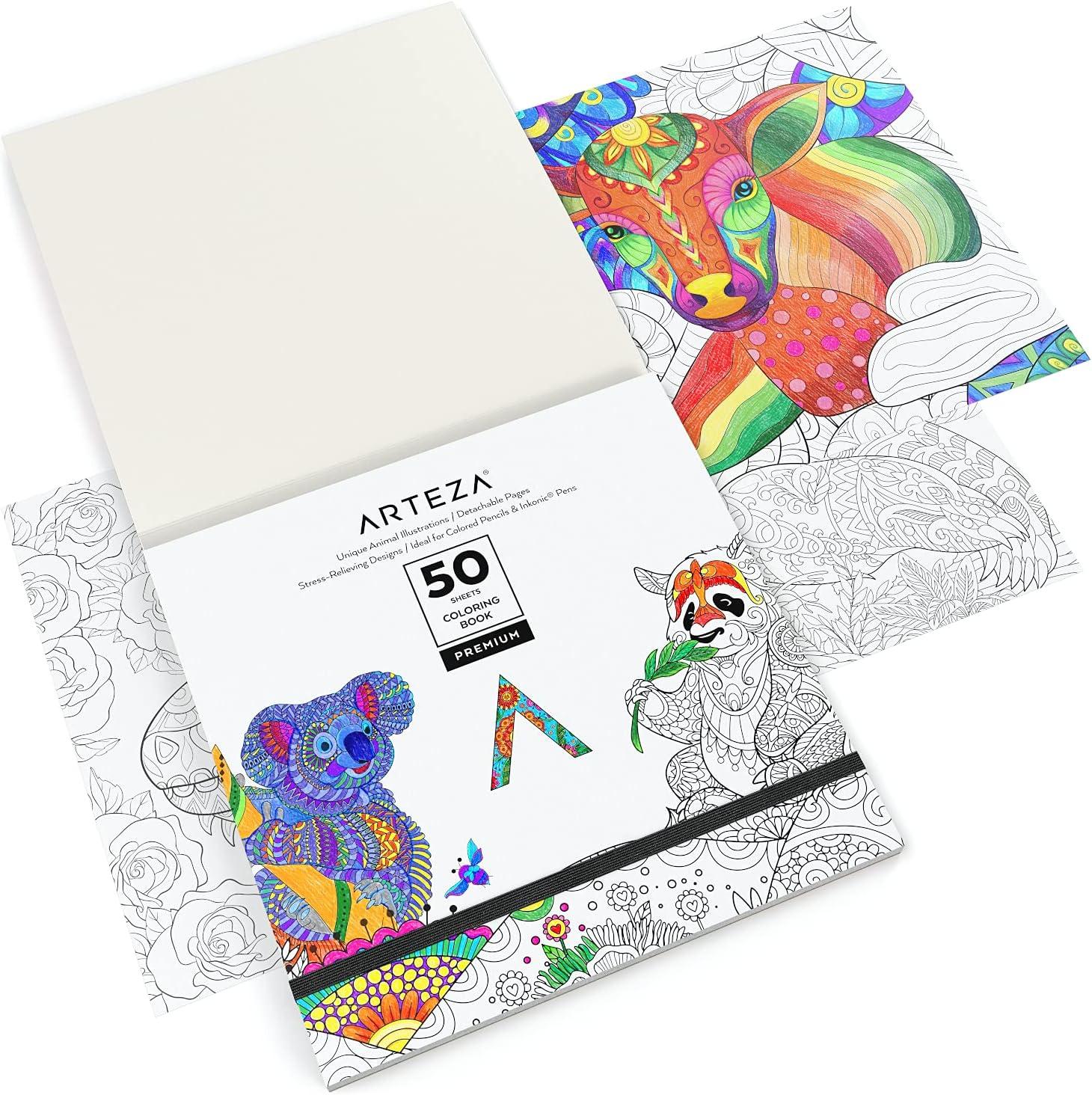 imageARTEZA Adult Coloring Book Mandala Designs 72 Sheets 64x64 Inches Coloring Pages 100 lb PaperAnimal Designs