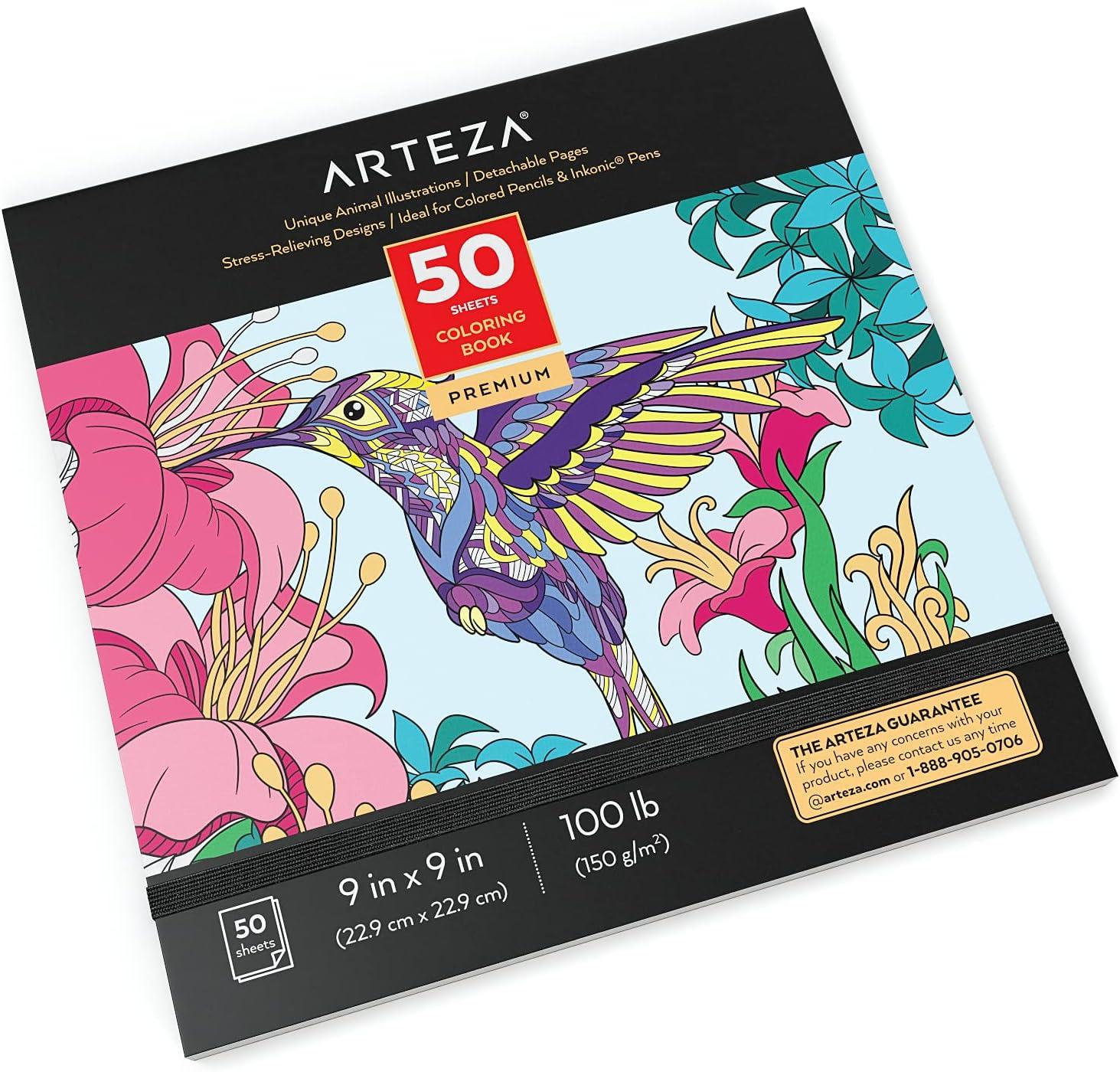 imageARTEZA Adult Coloring Book Mandala Designs 72 Sheets 64x64 Inches Coloring Pages 100 lb PaperAnimal Designs