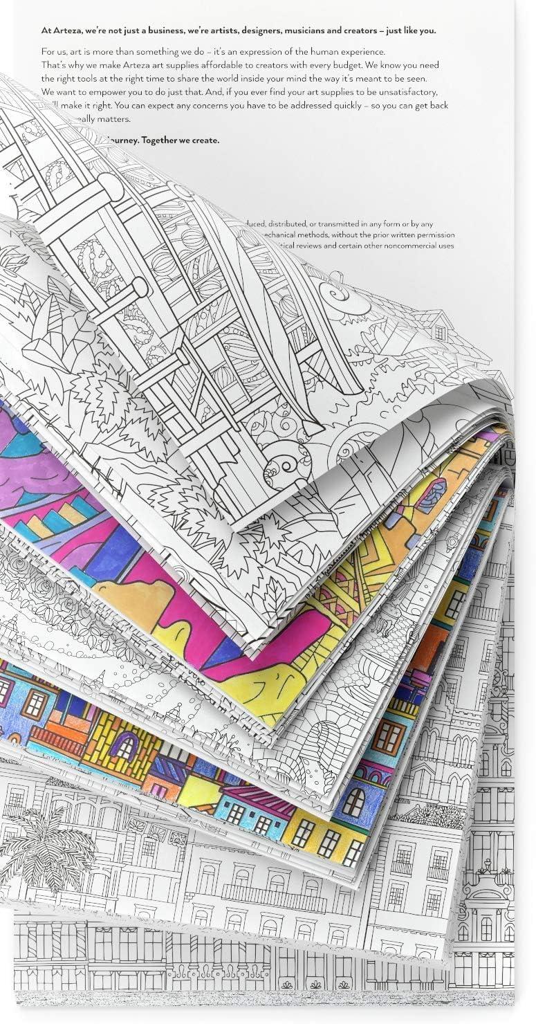 imageARTEZA Adult Coloring Book Mandala Designs 72 Sheets 64x64 Inches Coloring Pages 100 lb PaperArchitecture Designs
