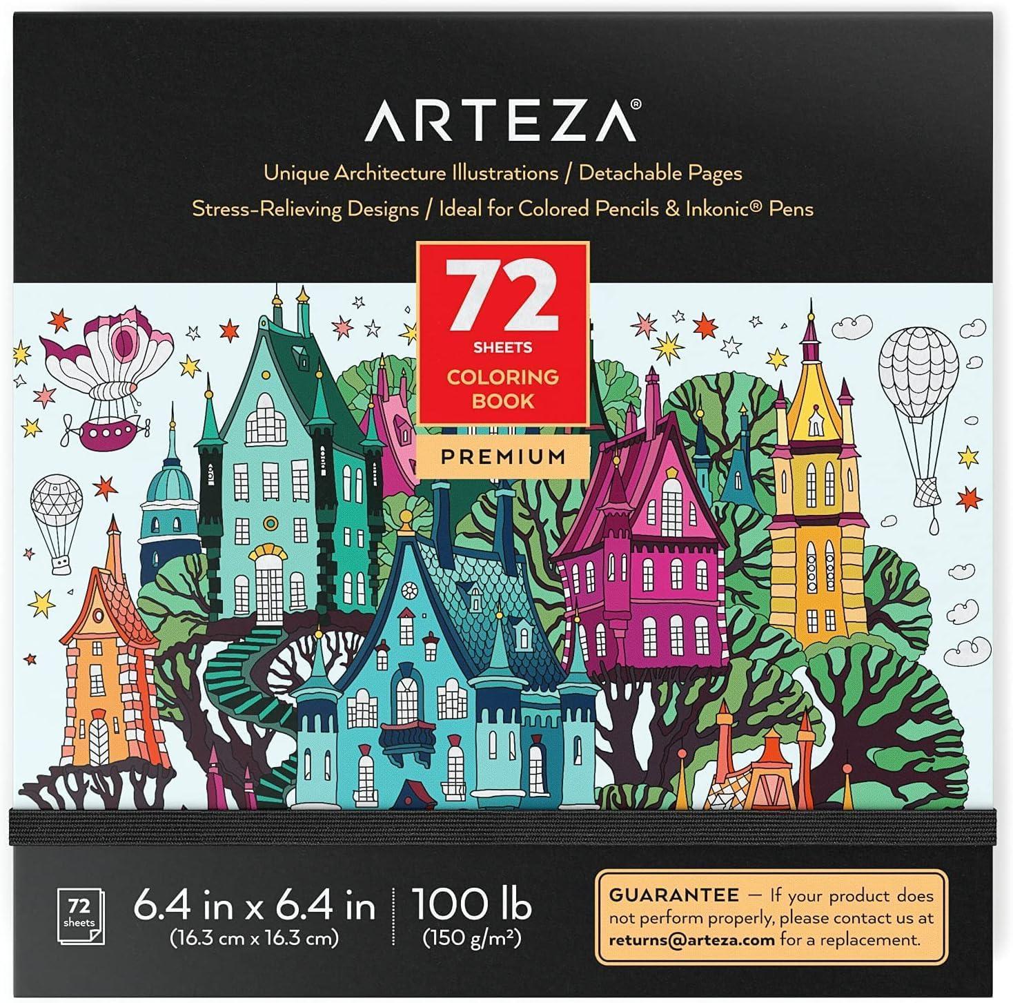 imageARTEZA Adult Coloring Book Mandala Designs 72 Sheets 64x64 Inches Coloring Pages 100 lb PaperArchitecture Designs