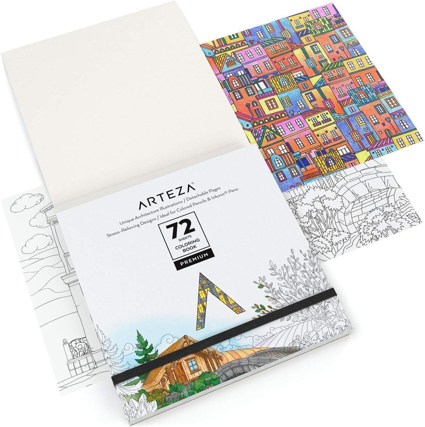 imageARTEZA Adult Coloring Book Mandala Designs 72 Sheets 64x64 Inches Coloring Pages 100 lb PaperArchitecture Designs