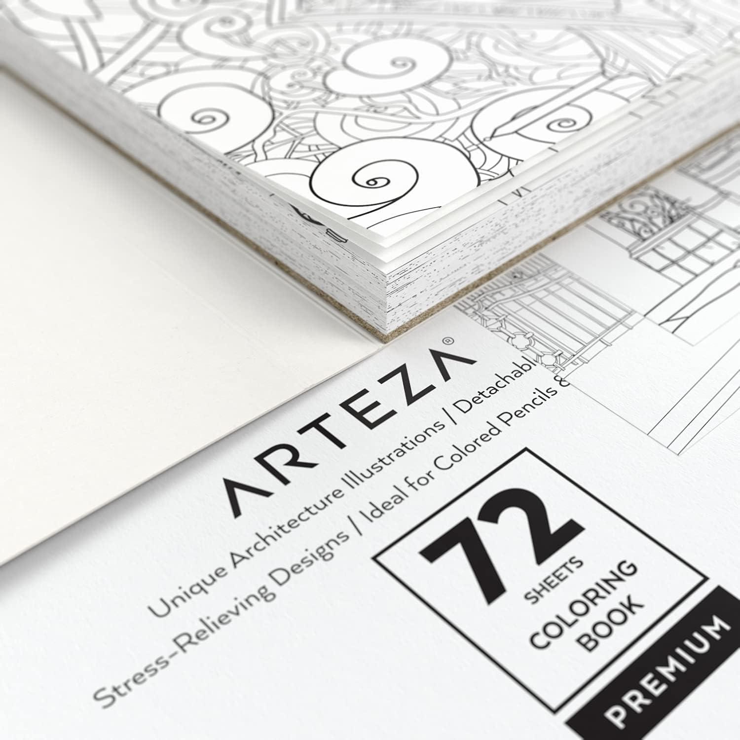 imageARTEZA Adult Coloring Book Mandala Designs 72 Sheets 64x64 Inches Coloring Pages 100 lb PaperArchitecture Designs