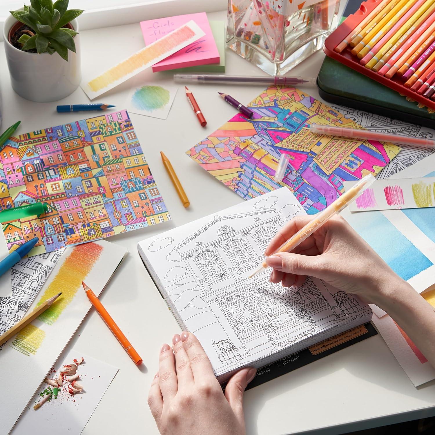 imageARTEZA Adult Coloring Book Mandala Designs 72 Sheets 64x64 Inches Coloring Pages 100 lb PaperArchitecture Designs