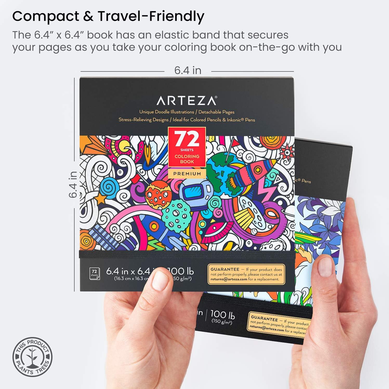 imageARTEZA Adult Coloring Book Mandala Designs 72 Sheets 64x64 Inches Coloring Pages 100 lb PaperDoodle and Animal Designs