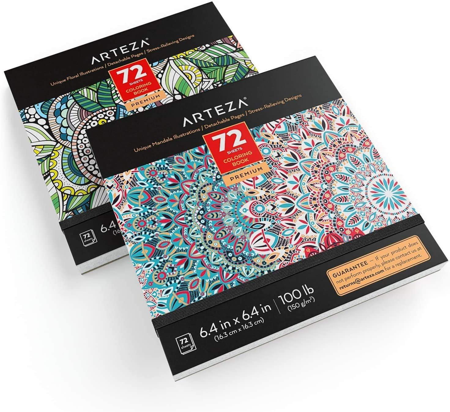 imageARTEZA Adult Coloring Book Mandala Designs 72 Sheets 64x64 Inches Coloring Pages 100 lb PaperFloral Mandala Designs