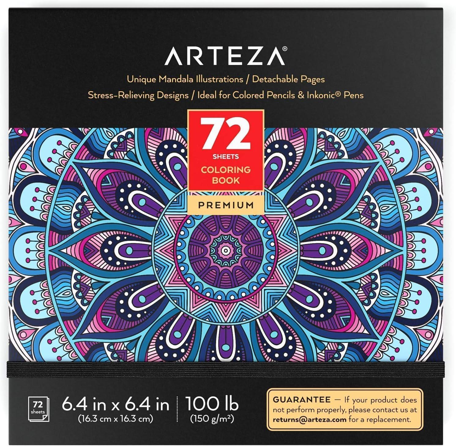imageARTEZA Adult Coloring Book Mandala Designs 72 Sheets 64x64 Inches Coloring Pages 100 lb PaperFloral Mandala Illustrations