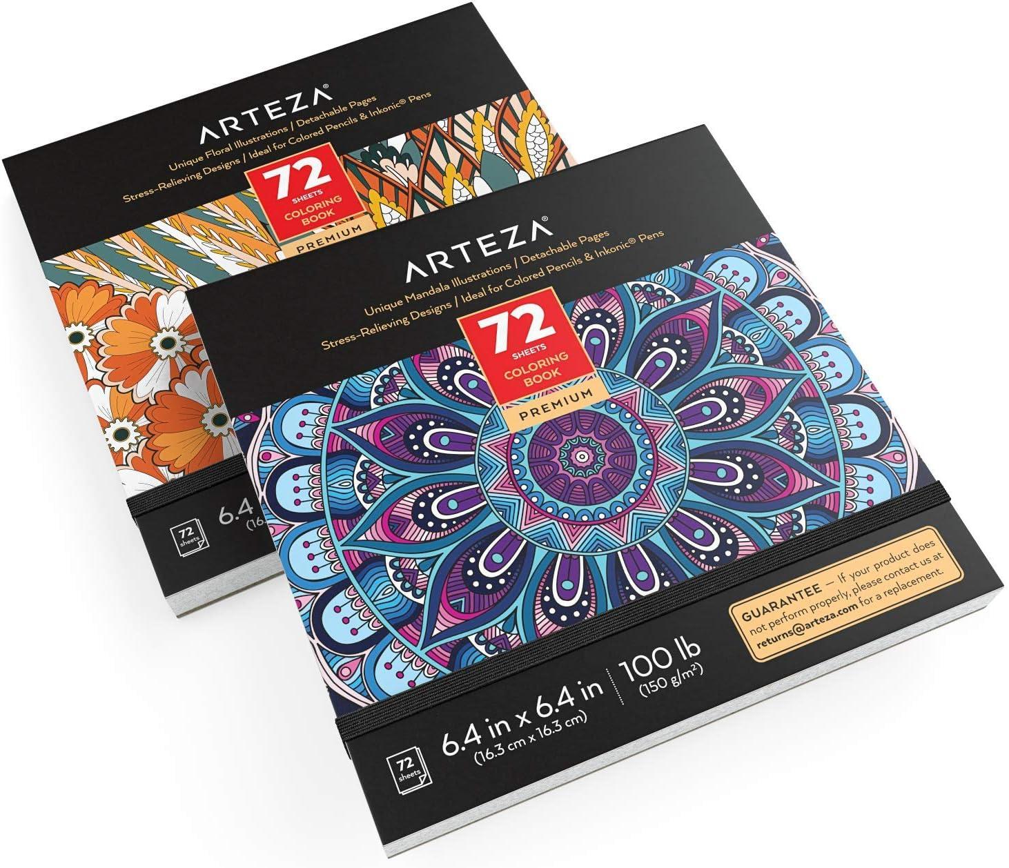 imageARTEZA Adult Coloring Book Mandala Designs 72 Sheets 64x64 Inches Coloring Pages 100 lb PaperFloral Mandala Illustrations