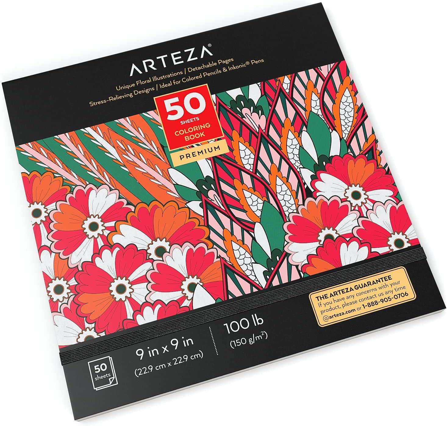 imageARTEZA Adult Coloring Book Mandala Designs 72 Sheets 64x64 Inches Coloring Pages 100 lb PaperFloral Designs