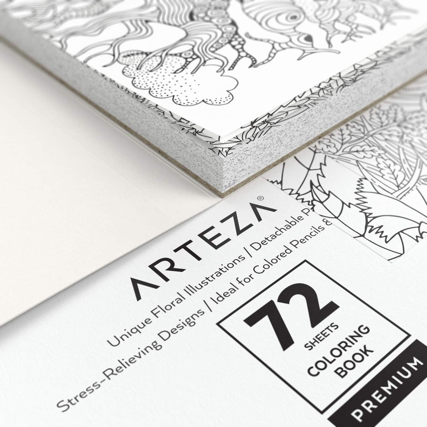 imageARTEZA Adult Coloring Book Mandala Designs 72 Sheets 64x64 Inches Coloring Pages 100 lb PaperFloral Designs