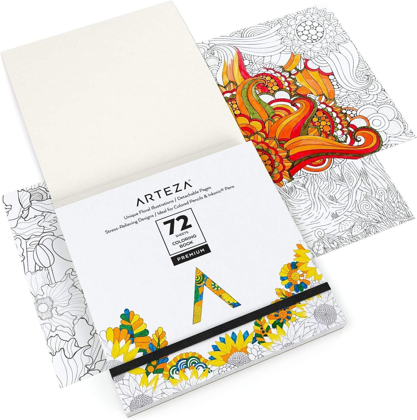imageARTEZA Adult Coloring Book Mandala Designs 72 Sheets 64x64 Inches Coloring Pages 100 lb PaperFloral Designs
