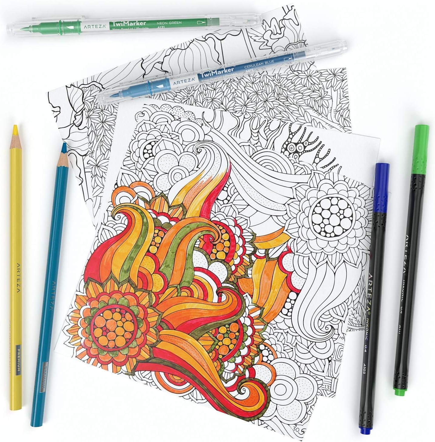 imageARTEZA Adult Coloring Book Mandala Designs 72 Sheets 64x64 Inches Coloring Pages 100 lb PaperFloral Designs