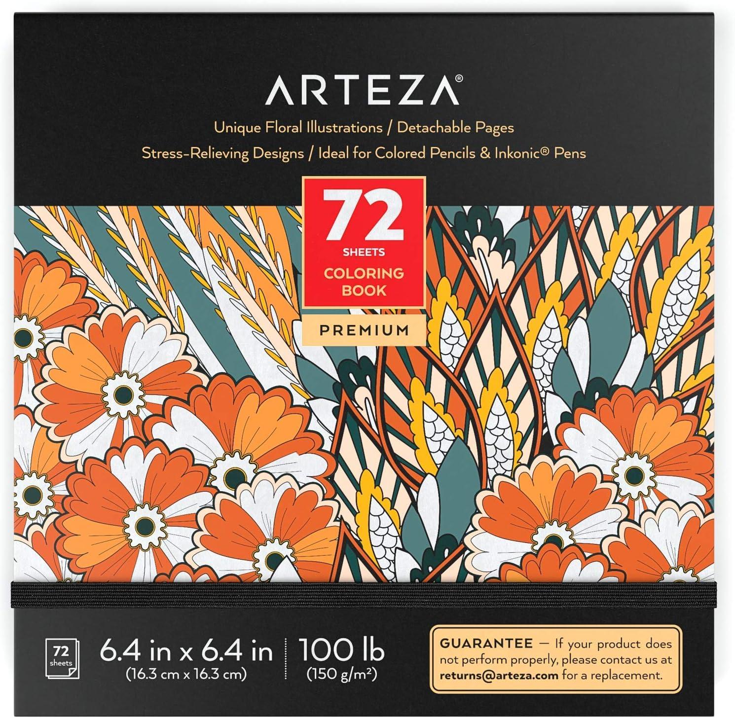imageARTEZA Adult Coloring Book Mandala Designs 72 Sheets 64x64 Inches Coloring Pages 100 lb PaperFloral Designs