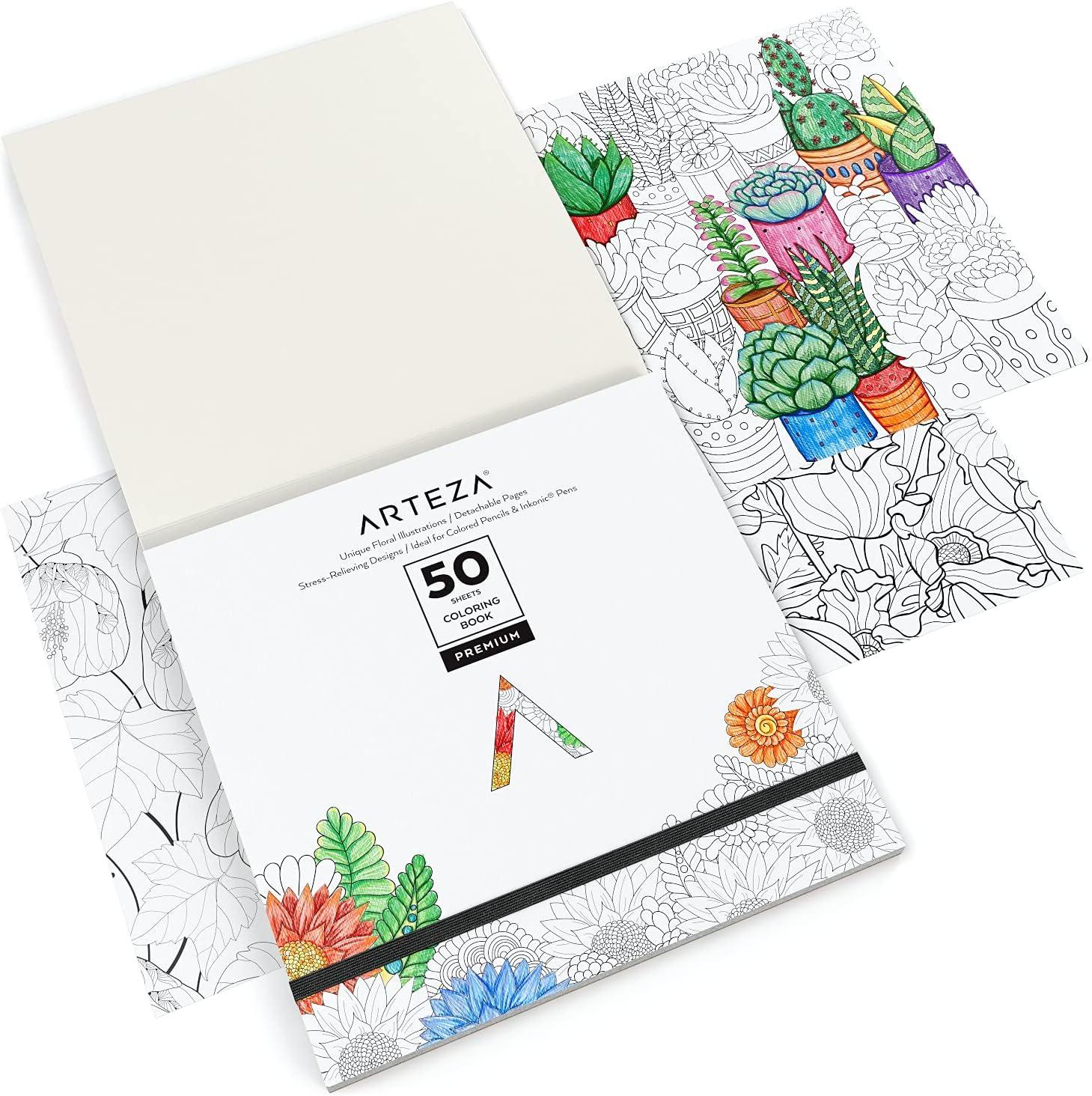 imageARTEZA Adult Coloring Book Mandala Designs 72 Sheets 64x64 Inches Coloring Pages 100 lb PaperFloral Designs