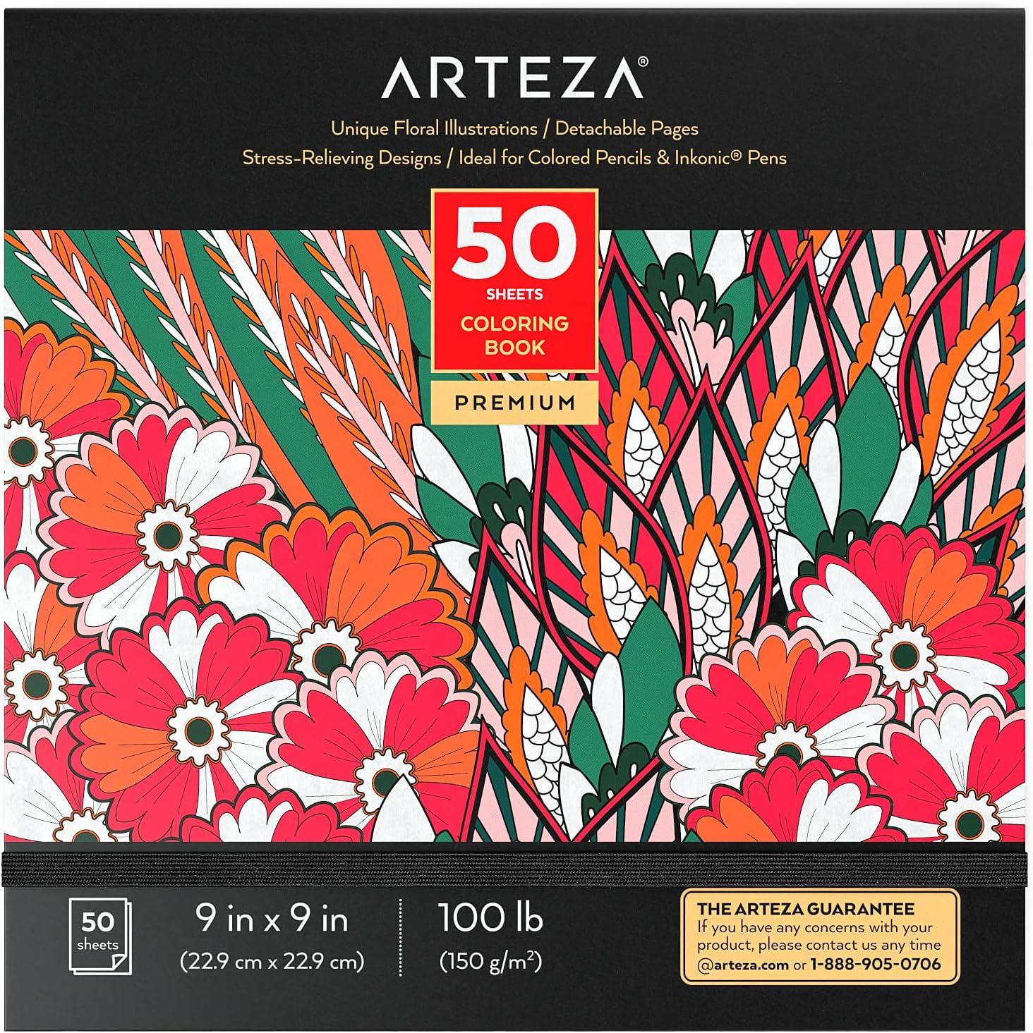 imageARTEZA Adult Coloring Book Mandala Designs 72 Sheets 64x64 Inches Coloring Pages 100 lb PaperFloral Designs
