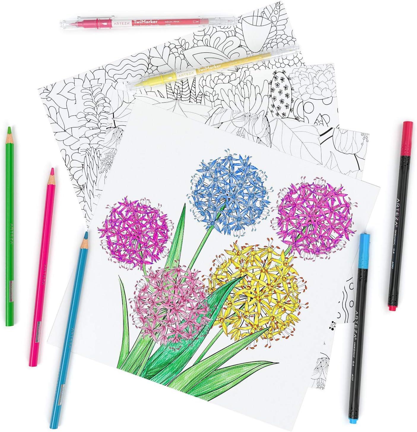 imageARTEZA Adult Coloring Book Mandala Designs 72 Sheets 64x64 Inches Coloring Pages 100 lb PaperFloral Designs