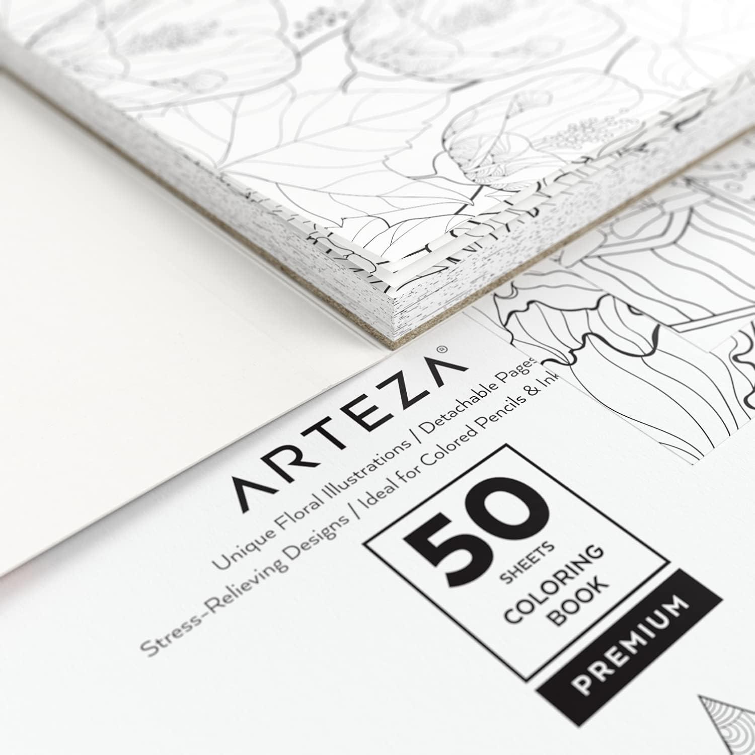 imageARTEZA Adult Coloring Book Mandala Designs 72 Sheets 64x64 Inches Coloring Pages 100 lb PaperFloral Designs