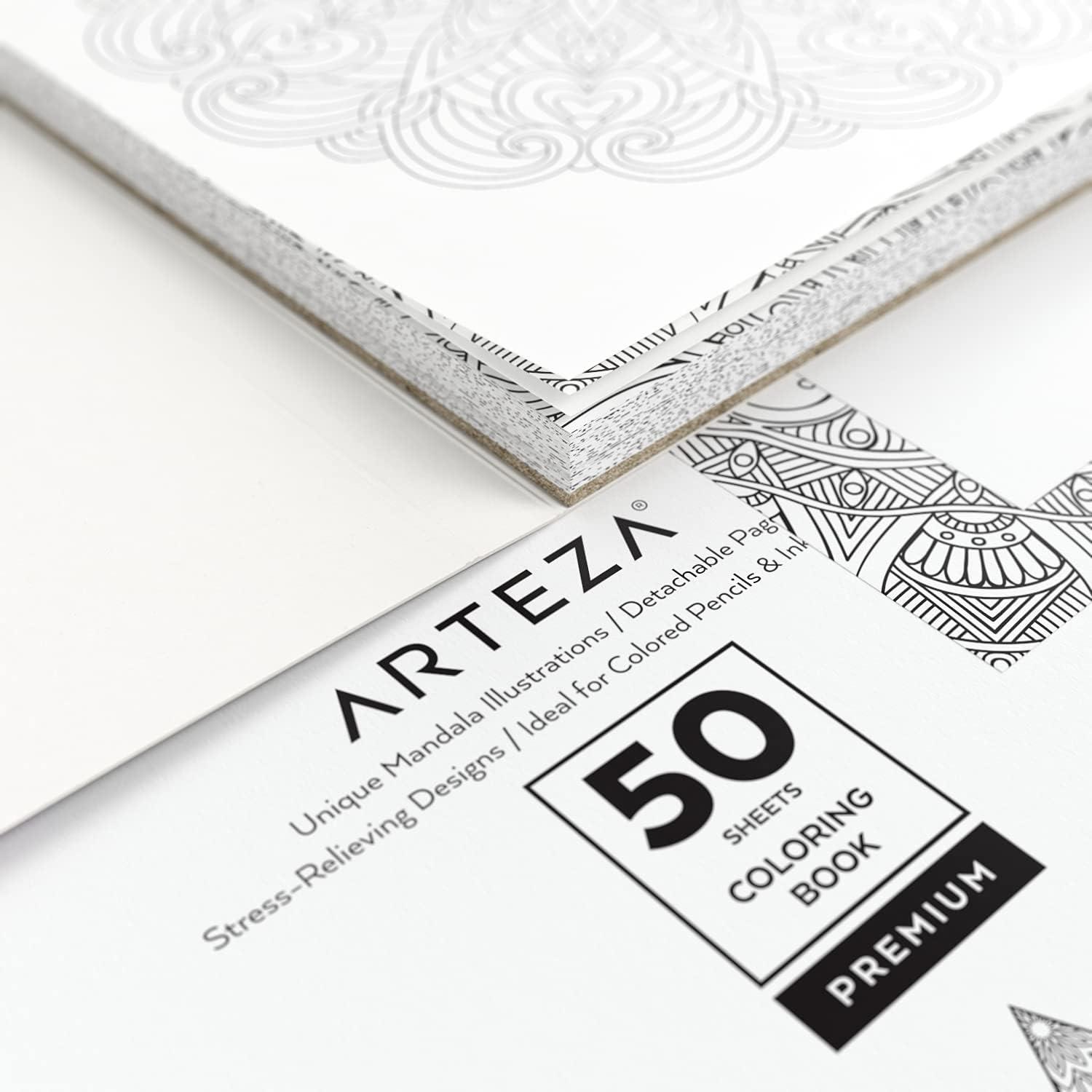 imageARTEZA Adult Coloring Book Mandala Designs 72 Sheets 64x64 Inches Coloring Pages 100 lb PaperMandala Designs
