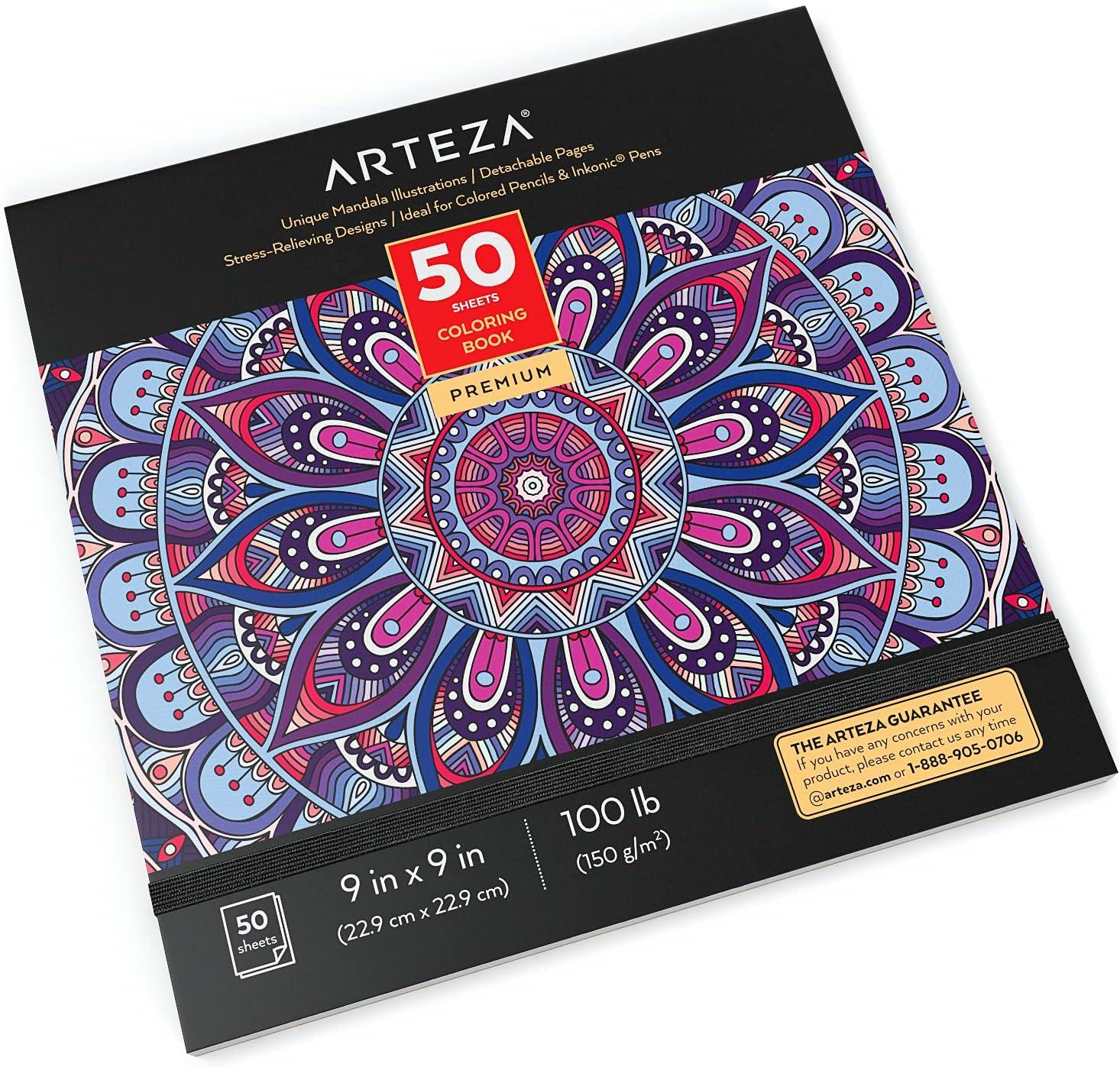 imageARTEZA Adult Coloring Book Mandala Designs 72 Sheets 64x64 Inches Coloring Pages 100 lb PaperMandala Designs