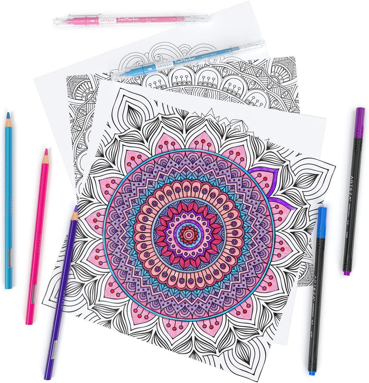 imageARTEZA Adult Coloring Book Mandala Designs 72 Sheets 64x64 Inches Coloring Pages 100 lb PaperMandala Designs