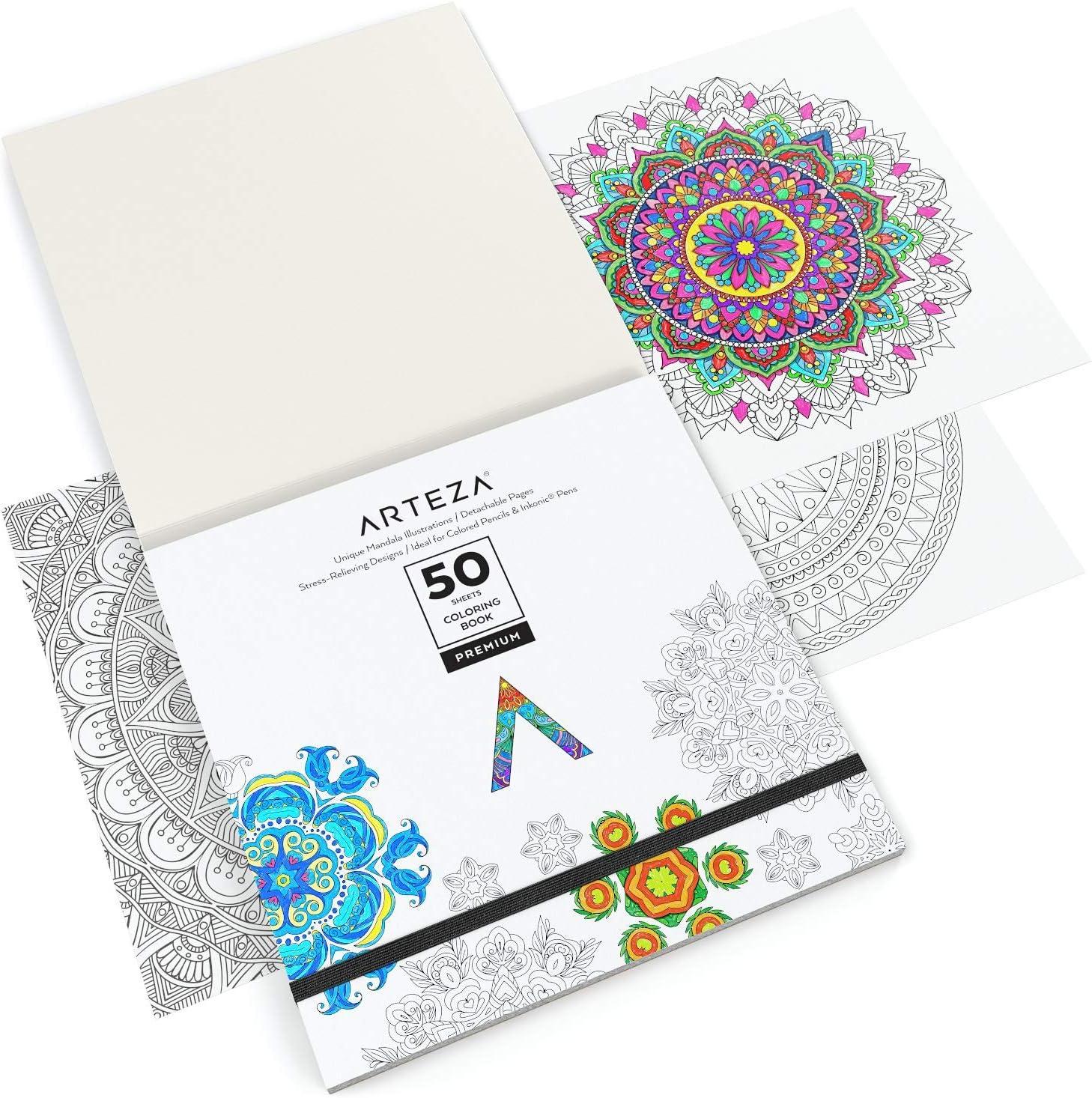 imageARTEZA Adult Coloring Book Mandala Designs 72 Sheets 64x64 Inches Coloring Pages 100 lb PaperMandala Designs