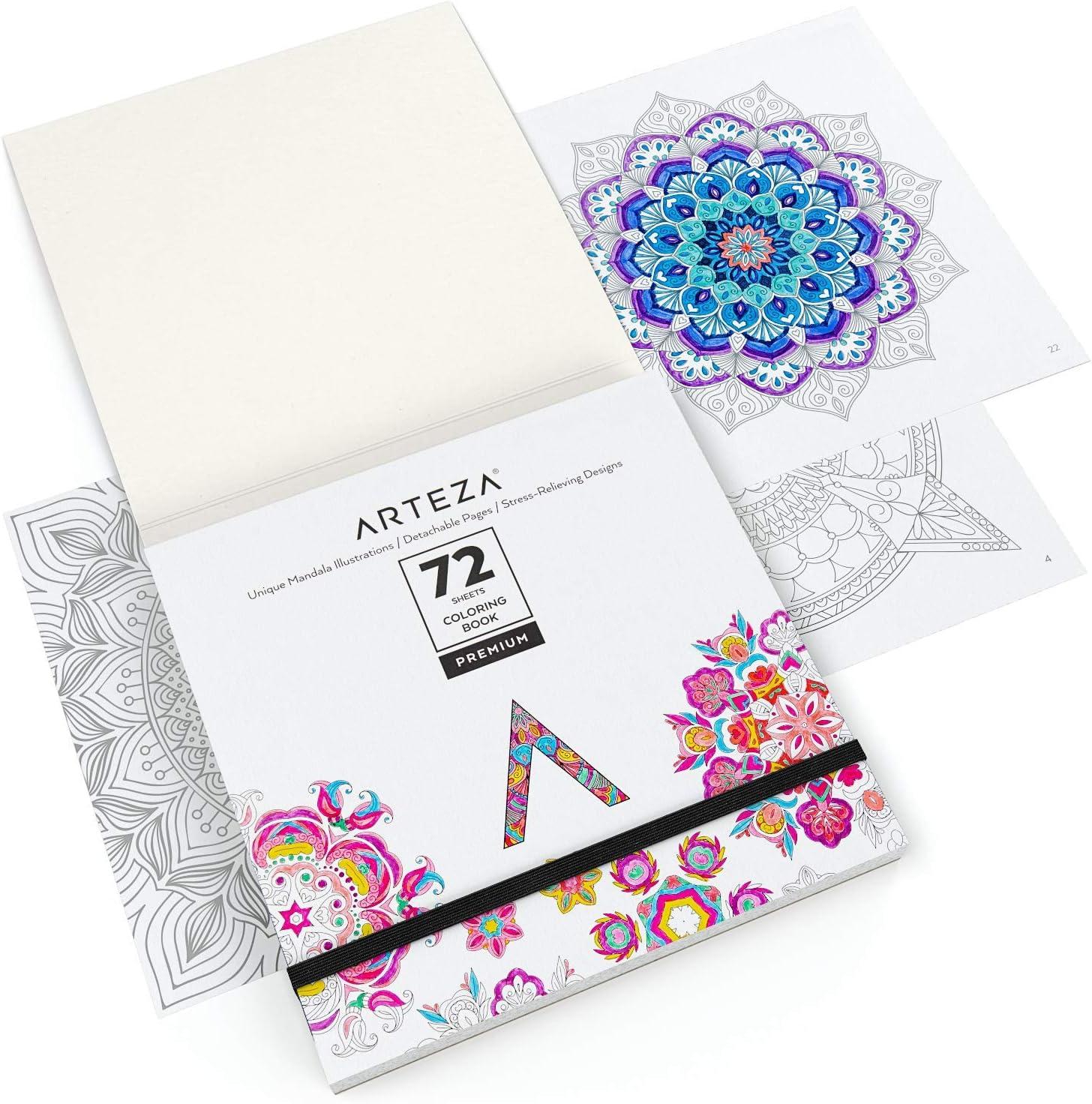 imageARTEZA Adult Coloring Book Mandala Designs 72 Sheets 64x64 Inches Coloring Pages 100 lb PaperMandala Illustrations