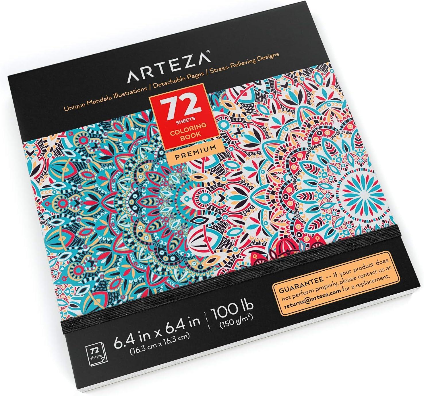 imageARTEZA Adult Coloring Book Mandala Designs 72 Sheets 64x64 Inches Coloring Pages 100 lb PaperMandala Illustrations