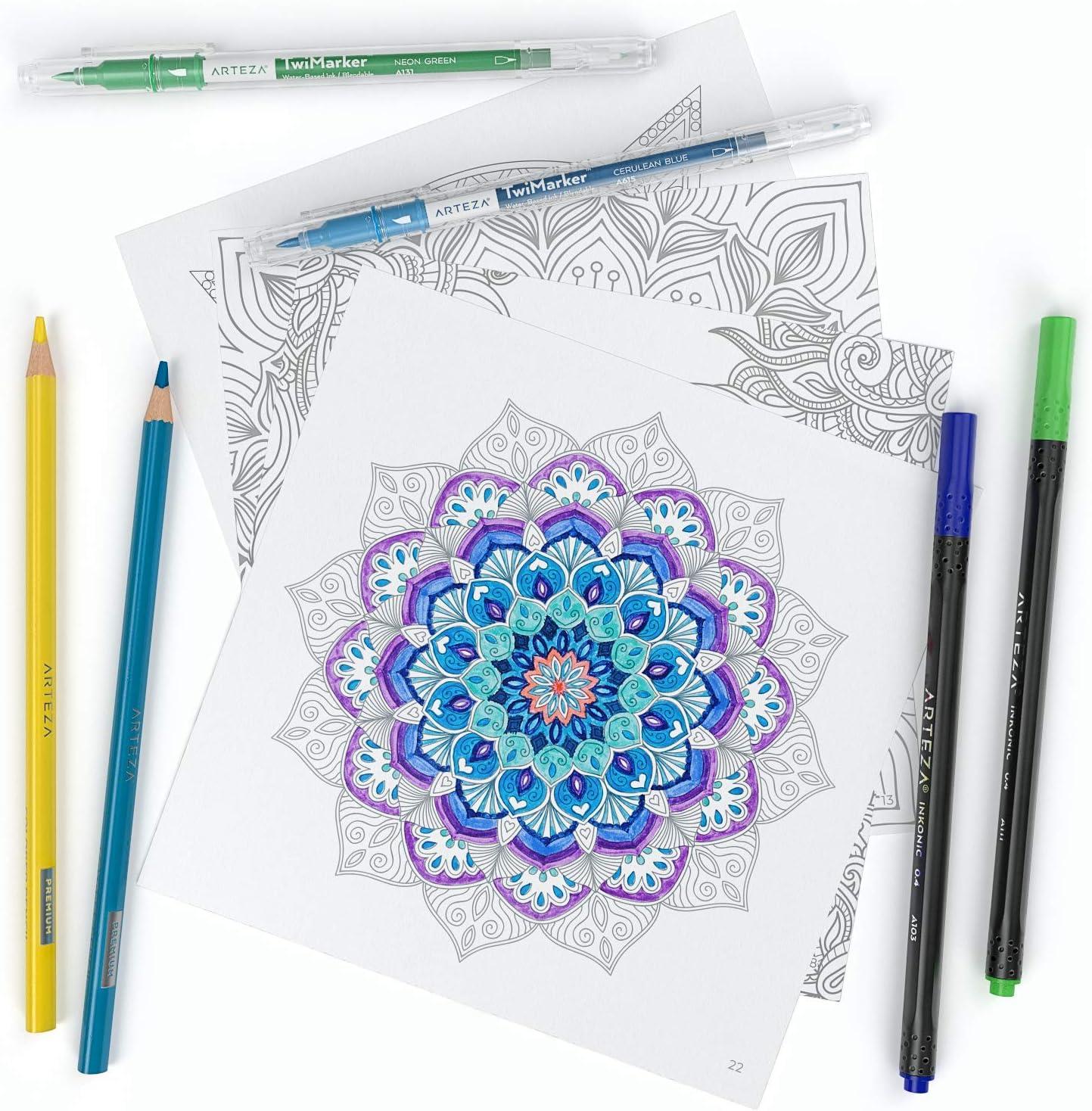 imageARTEZA Adult Coloring Book Mandala Designs 72 Sheets 64x64 Inches Coloring Pages 100 lb PaperMandala Illustrations