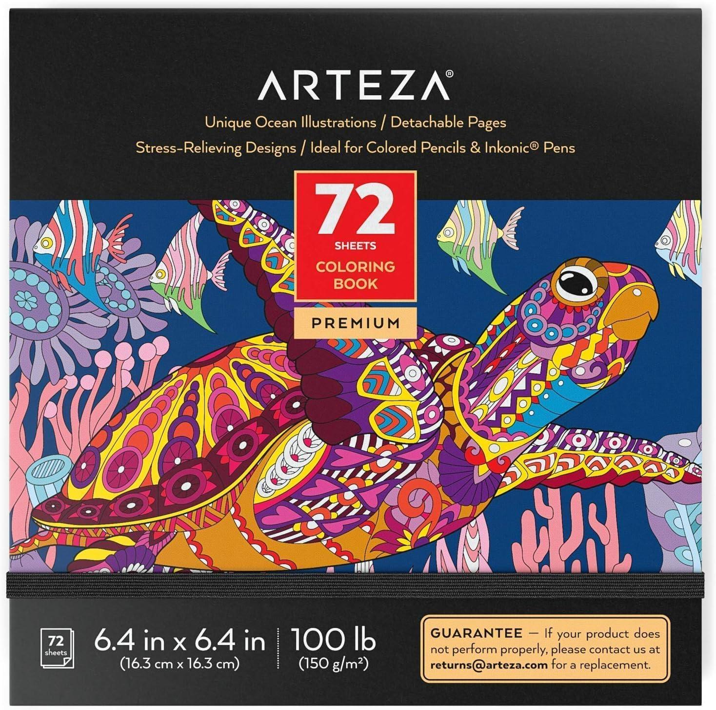 imageARTEZA Adult Coloring Book Mandala Designs 72 Sheets 64x64 Inches Coloring Pages 100 lb PaperOcean Designs