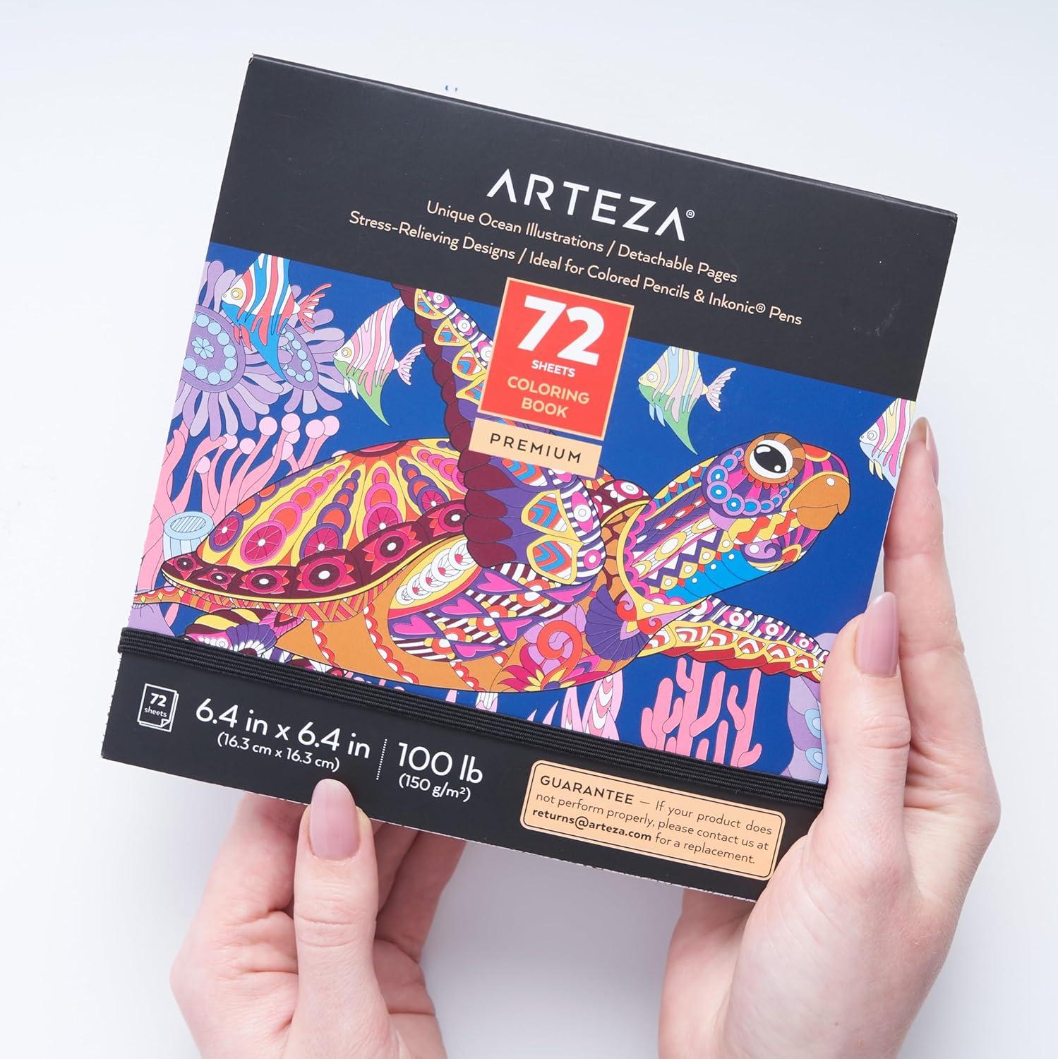 imageARTEZA Adult Coloring Book Mandala Designs 72 Sheets 64x64 Inches Coloring Pages 100 lb PaperOcean Designs