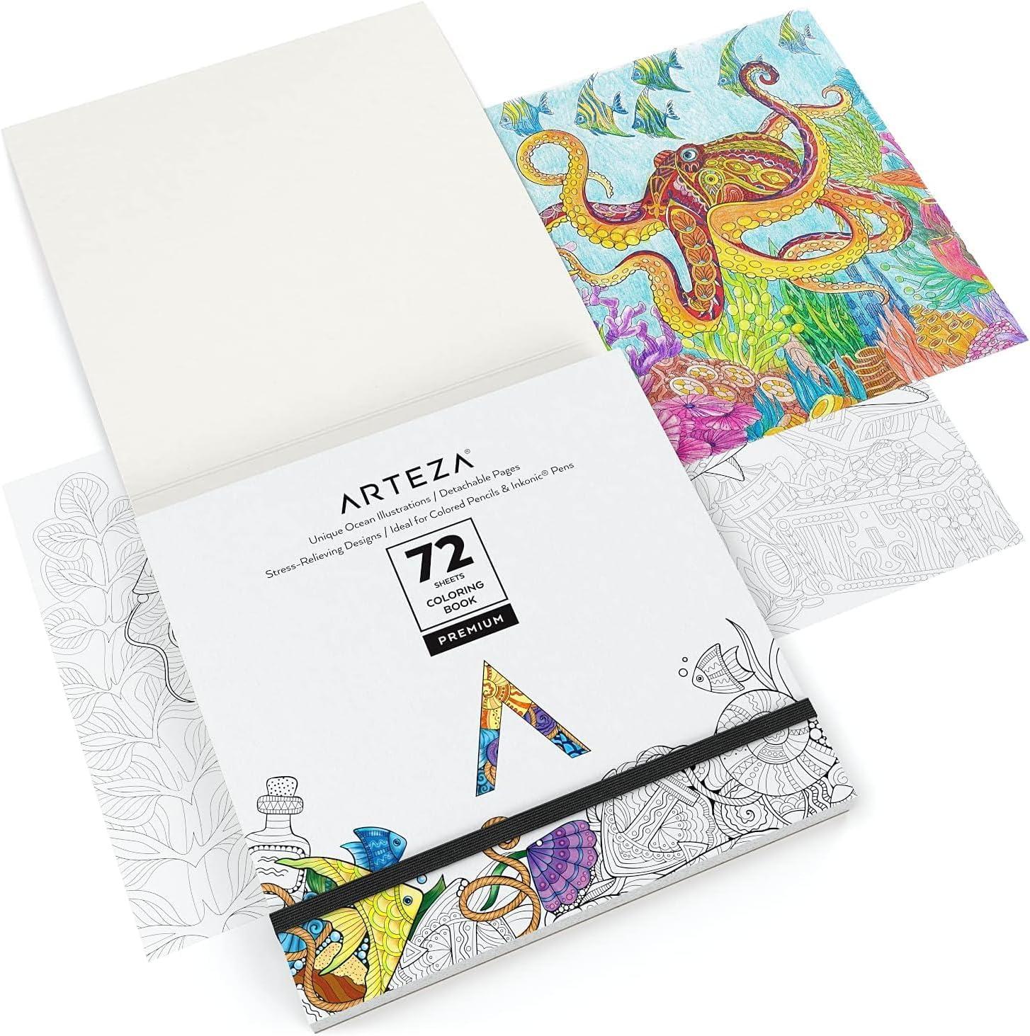 imageARTEZA Adult Coloring Book Mandala Designs 72 Sheets 64x64 Inches Coloring Pages 100 lb PaperOcean Designs