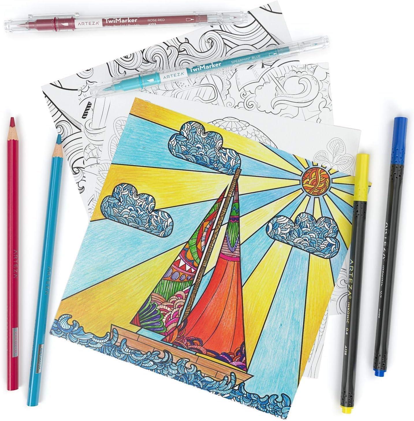 imageARTEZA Adult Coloring Book Mandala Designs 72 Sheets 64x64 Inches Coloring Pages 100 lb PaperOcean Designs