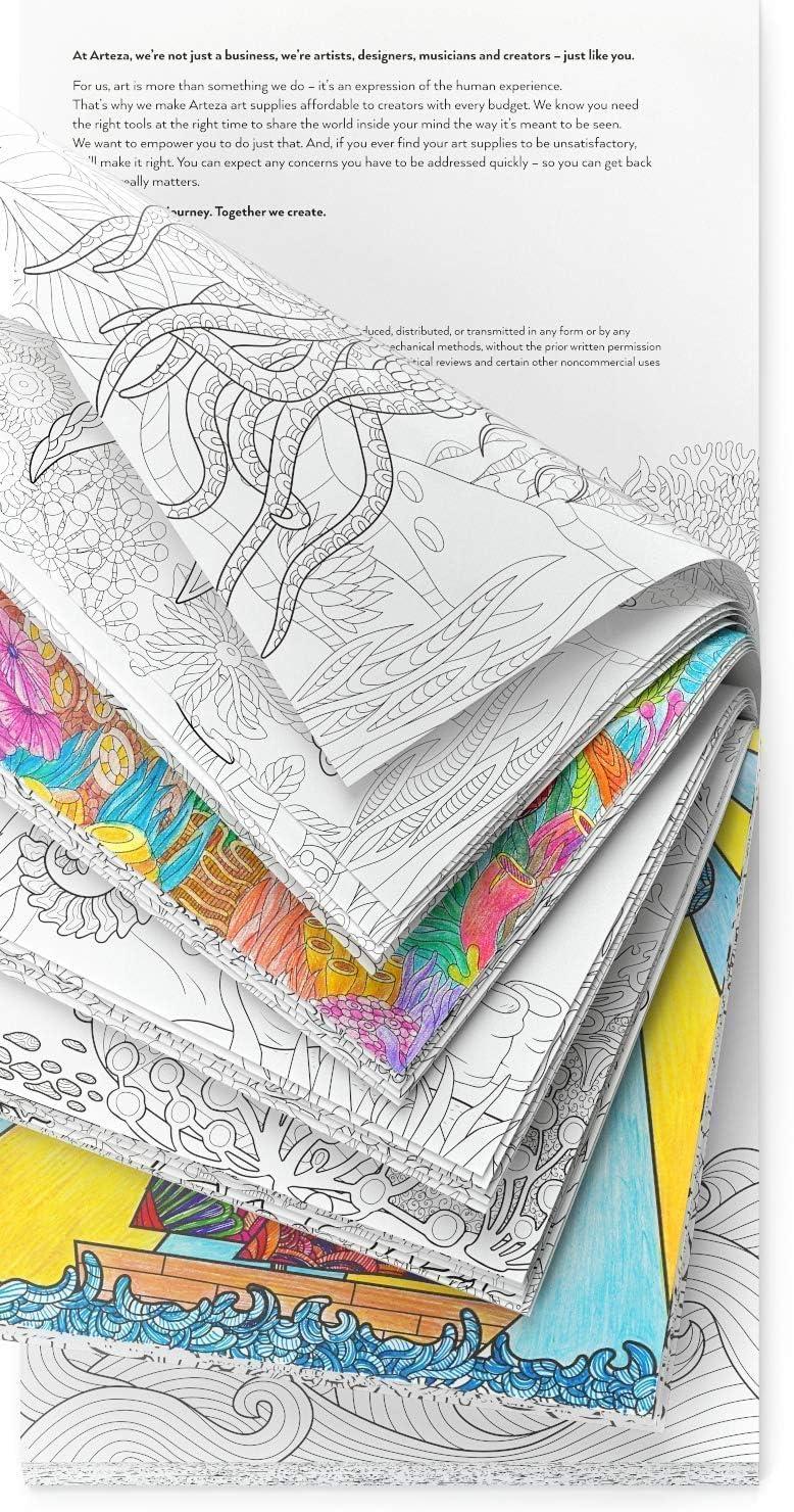 imageARTEZA Adult Coloring Book Mandala Designs 72 Sheets 64x64 Inches Coloring Pages 100 lb PaperOcean Designs
