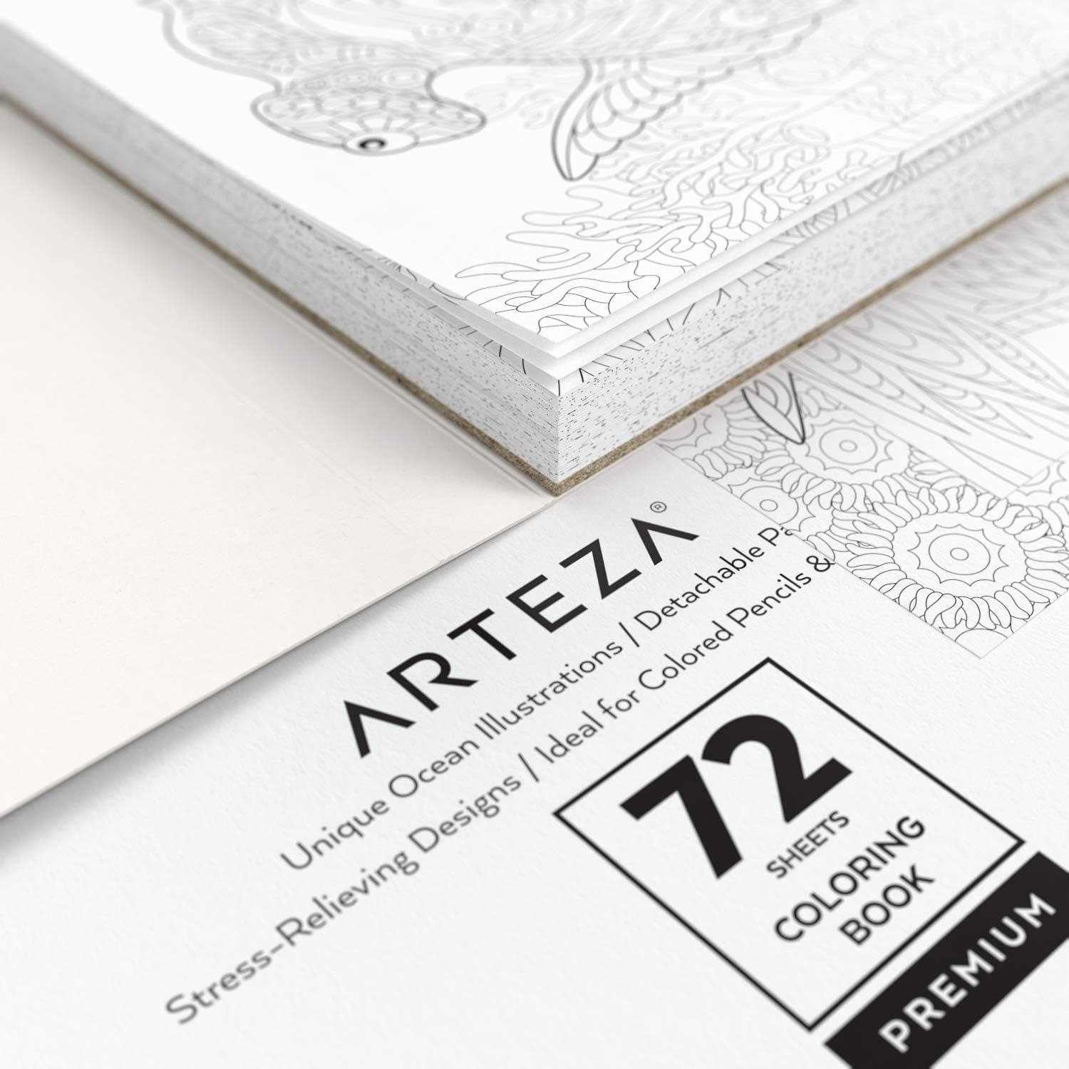 imageARTEZA Adult Coloring Book Mandala Designs 72 Sheets 64x64 Inches Coloring Pages 100 lb PaperOcean Designs