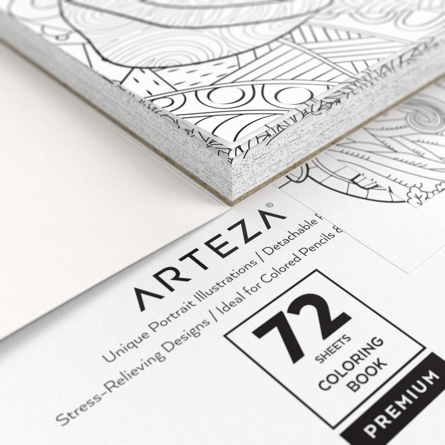 imageARTEZA Adult Coloring Book Mandala Designs 72 Sheets 64x64 Inches Coloring Pages 100 lb PaperPortrait Designs