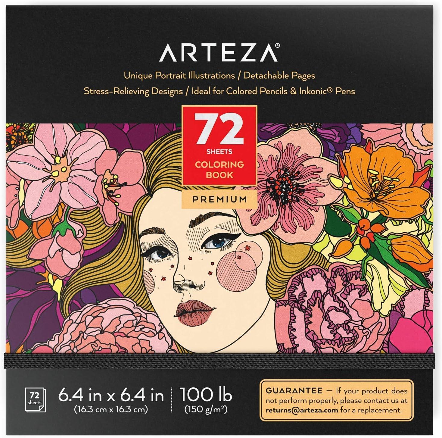 imageARTEZA Adult Coloring Book Mandala Designs 72 Sheets 64x64 Inches Coloring Pages 100 lb PaperPortrait Designs